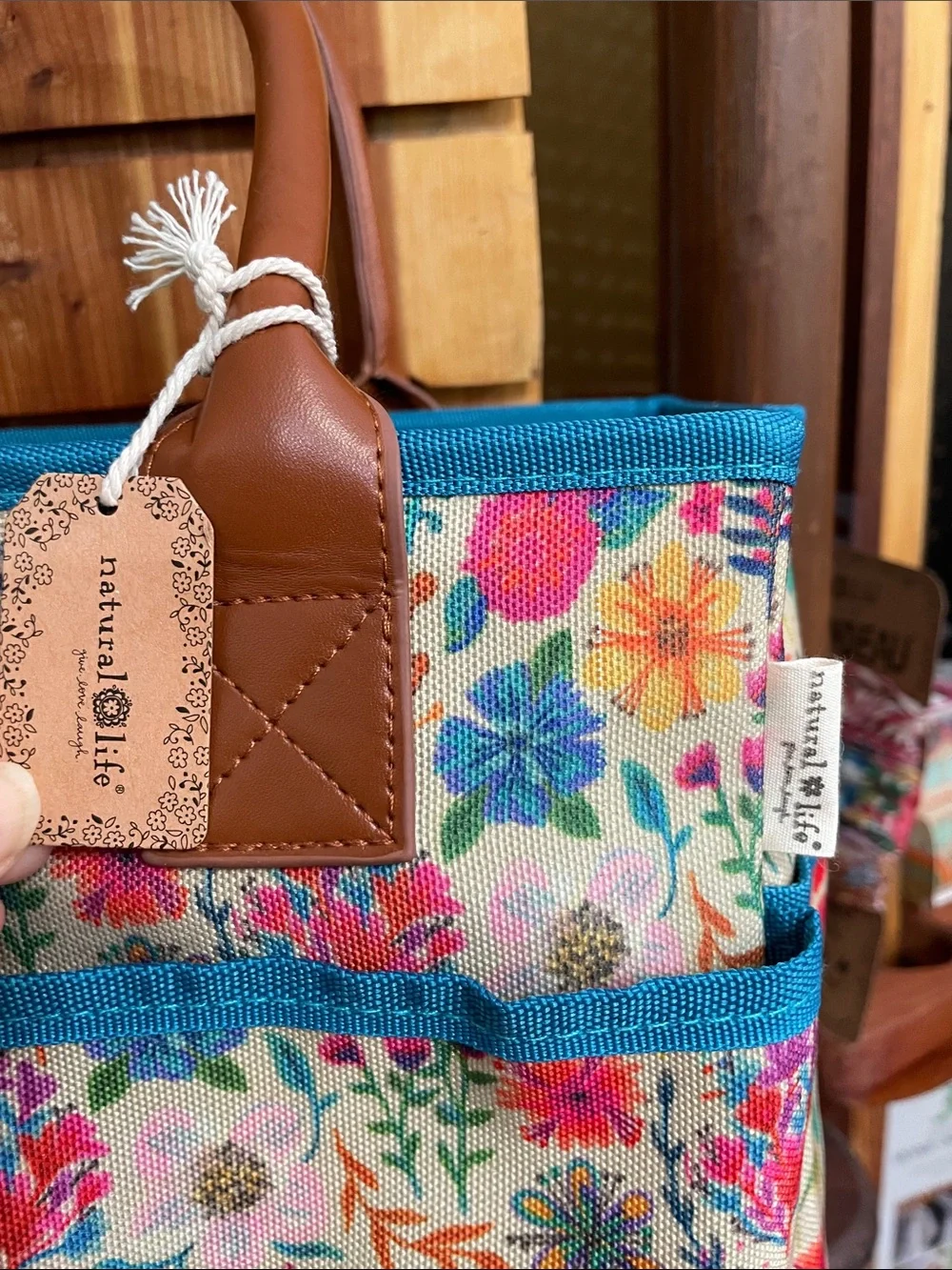 NATURAL LIFE Mimi Tote Floral Utility Tote Organizer Caddy - Teal Trim - Picture 10 of 16